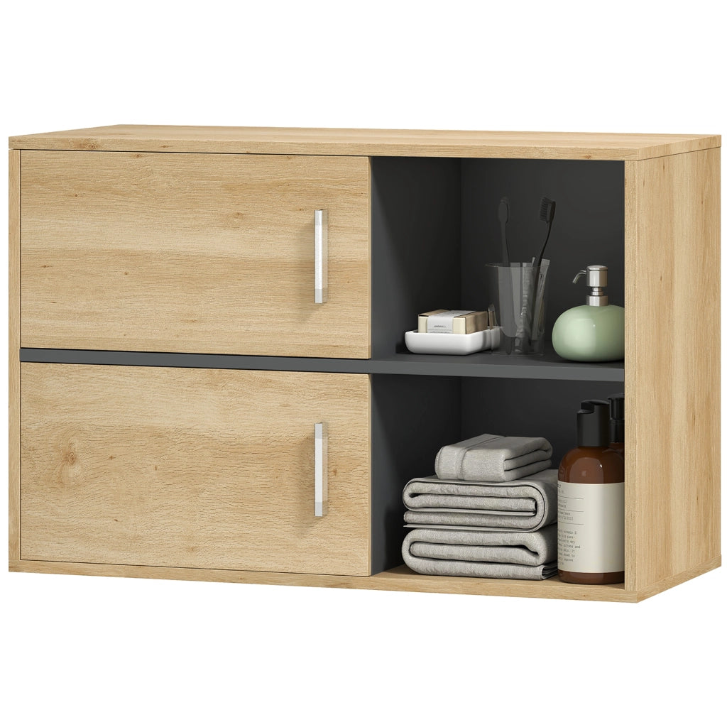 Armadietto Bagno Sospeso con Ante e Ripiani ¨C Minimal ¨C Legno Naturale 80x35x57.5 cm
