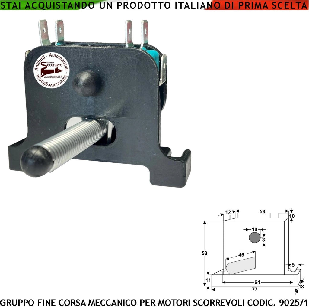 9025/1 Gruppo Fine Corsa Elettromeccanico per Motori Cancello Scorrevole Geko Simply Carrera Composto da 2 Microswitch Contatti a Scambio Carico 10 A 250 V Supporto in ABS Asta d'Inciampo a Molla