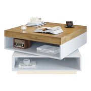 TAVOLO da caffè 65x65x40 cm girevole 360° MDF bianco e legno con LED