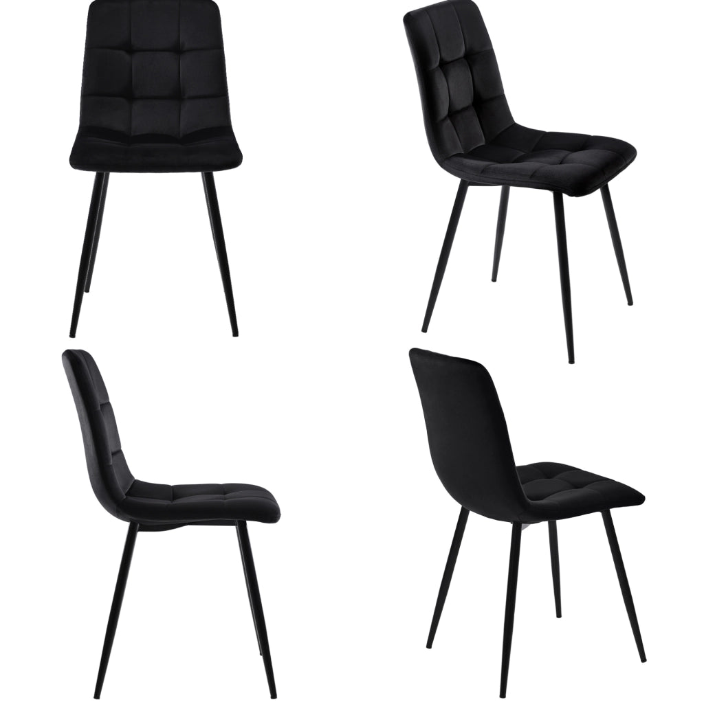 Set tavolo da pranzo 120x70 cm; con 4 sedie; MDF e velluto nero
