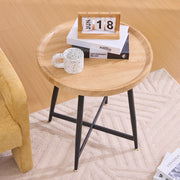 OKWISH Tavolino da Caffè Rotondo con Piano Compatto e Gambe in Metallo Incrociate, per Soggiorno e Camera, MDF, Legno Naturale, 55×55×60 cm