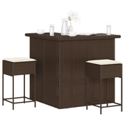 vidaXL Set Bar da Giardino 3 pz con Cuscini in Polyrattan Marrone