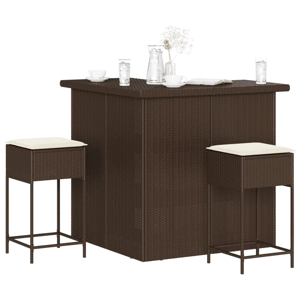 vidaXL Set Bar da Giardino 3 pz con Cuscini in Polyrattan Marrone