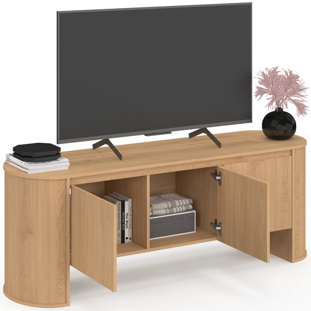 IDMarket - Mobile TV DIVIA 140 cm a 3 ante con design arrotondato in faggio