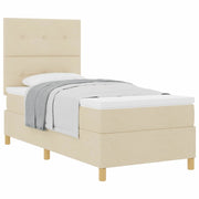 Letto singolo | Letto per adulti | Letto a molle con materasso Crema 90 x 190 cm Tessuto