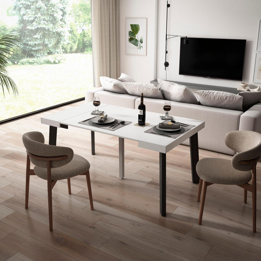 Consolle allungabile, 160x90x73cm, Per 8 persone, Gambe in legno, Bianco RF2993