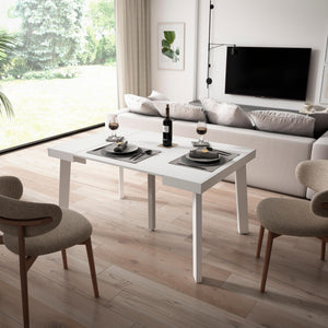 Consolle allungabile, 140x90x73cm, Per 6 persone, Gambe in legno, Bianco RF3125