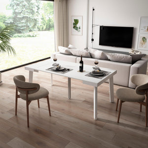 Consolle allungabile, 180x90x73cm, Per 8 persone, Gambe in legno, Bianco RF2992