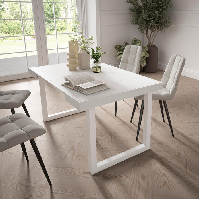 Consolle allungabile, 58 fino 140x90x73cm, Per 6 persone, Gambe in legno, Bianco RF2703