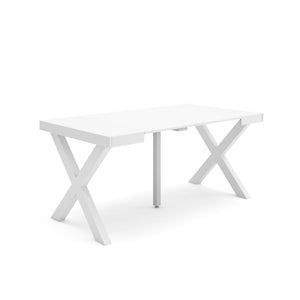 Consolle allungabile, 58 fino 160x90x73cm, Per 8 persone, Gambe in legno, Bianco RF2734