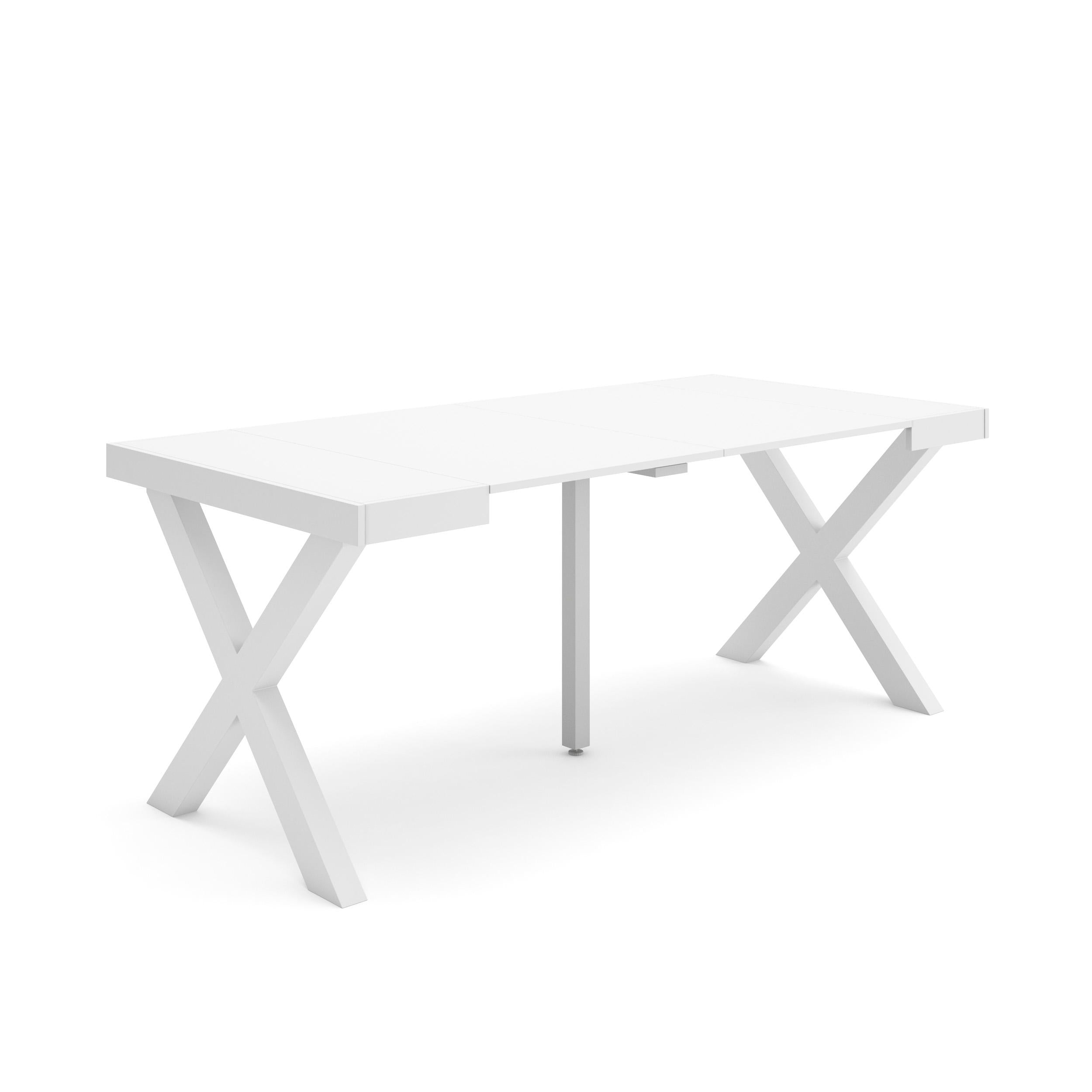 Consolle allungabile, 58 fino 180x90x73cm, Per 8 persone, Gambe in legno, Bianco RF2771