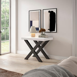 Consolle allungabile, 58 fino 140x90x73cm, Per 6 persone, Gambe in legno, Bianco RF2728