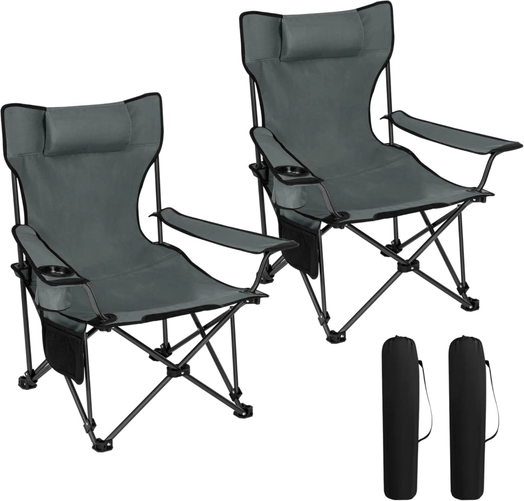 Sedia Pieghevole Campeggio, Set di 2, Sedie Richiudibili Sedia da Pesca Leggera e Portatile, Max Portata 150 kg Nero