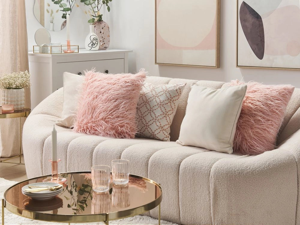 Set di 2 cuscini decorativi rosa in finta pelliccia Shaggy 45 x 45 cm