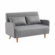 Divano letto clic-clac in tessuto con gambe in legno, 2 posti, grigio