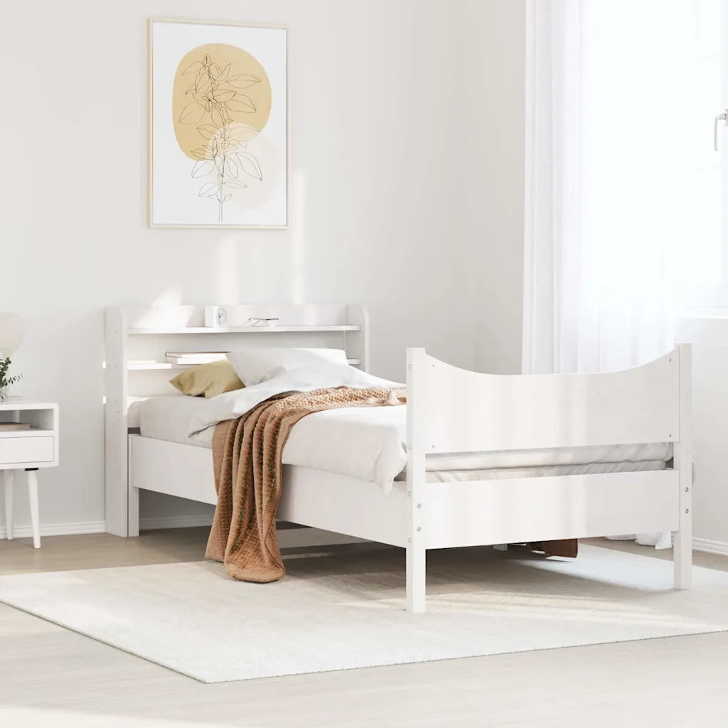 Giroletto con Testiera Bianco 75x190 cm Legno Massello di Pino 3307069
