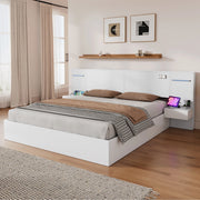 Letto 180x200 cm con Bluetooth; orologio elettronico; luci LED e USB in MDF bianco