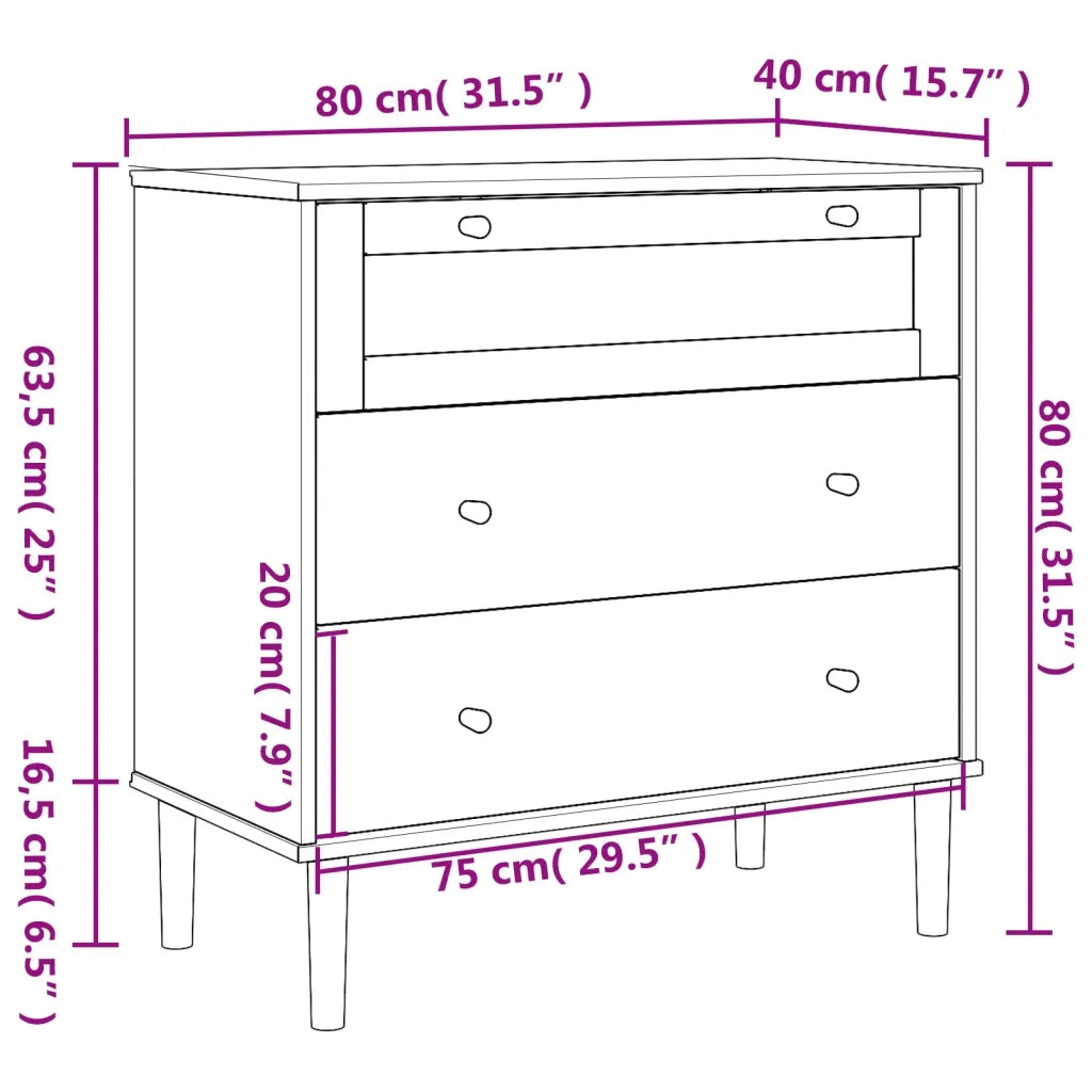 Cassettiera SENJA Aspetto Rattan Nera 80x40x80 cm in Legno Pino 358024