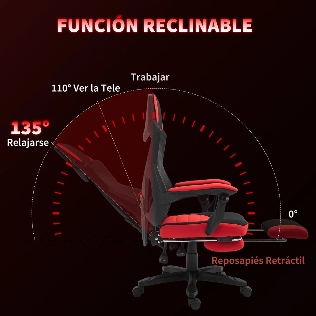 Sedia da ufficio con schienale regolabile e poggiapiedi ¨C zephmum ¨C rosso e nero 58x63x112-122 cm