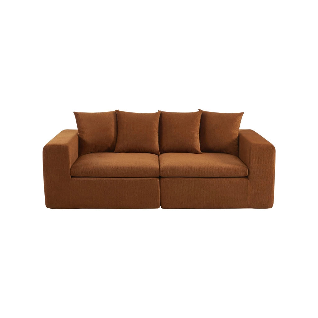 Divano modulare in tessuto ciniglia, 2 posti, terracotta
