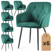 Set di 6 Sedie in velluto trapuntato DIAMANTE Verde Bottiglia gambe nere