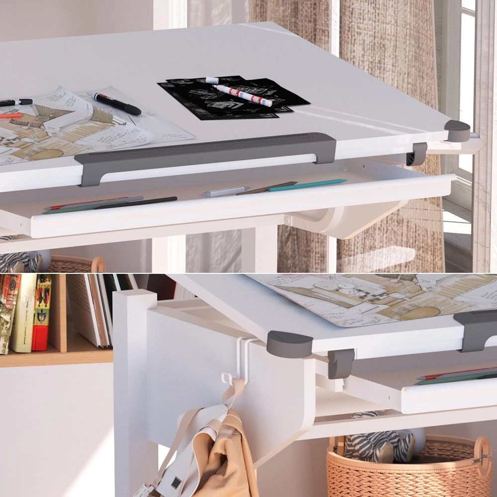 Scrivania per bambini Arc, Bianco, 108 x 68 cm Regolabile in altezza, per un lavoro ergonomico e una posizione di seduta regolabile