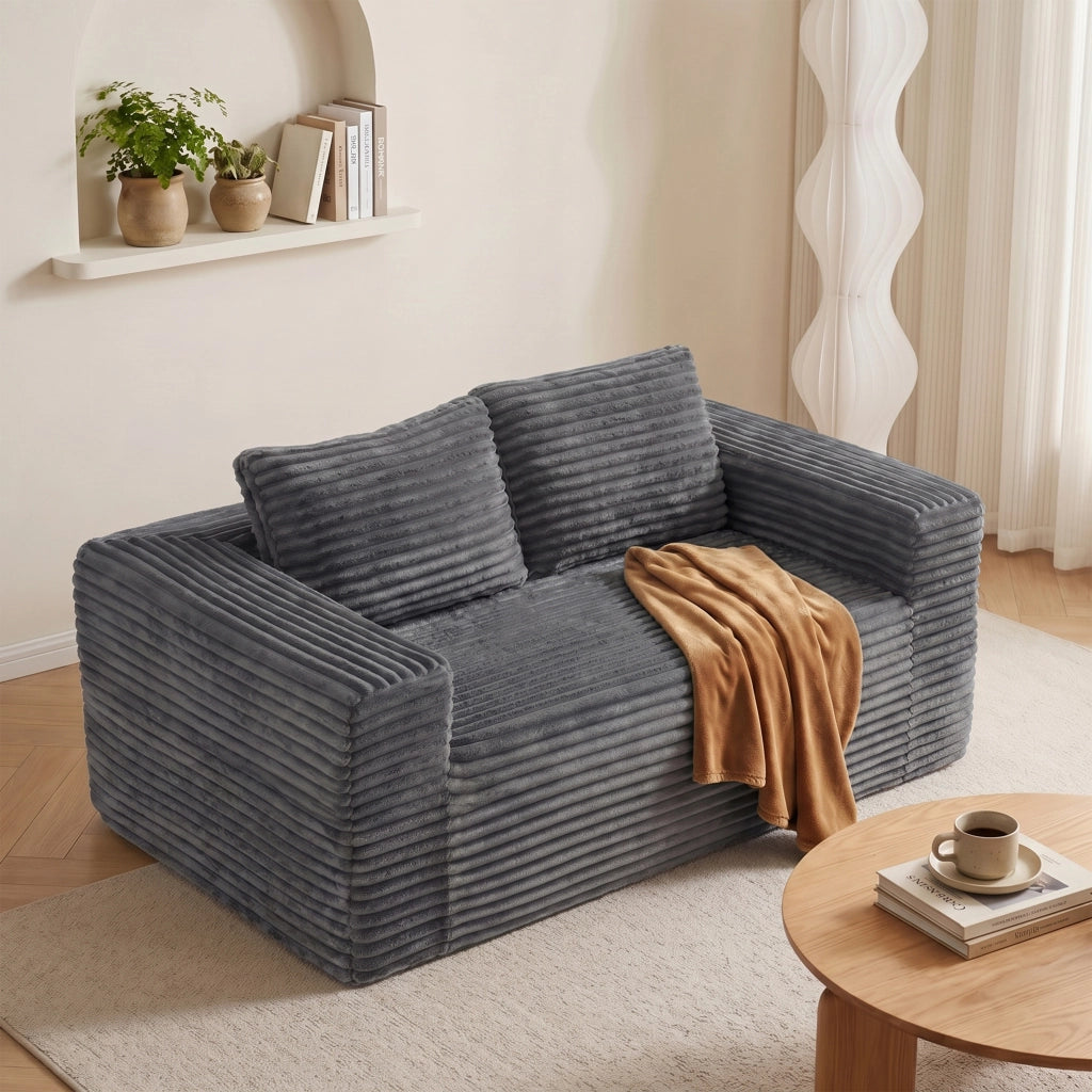 Divano a due posti in velluto a coste con schiuma ad alta densità e senza montaggio, grigio 105.0 × 32.0 × 32.0 cm