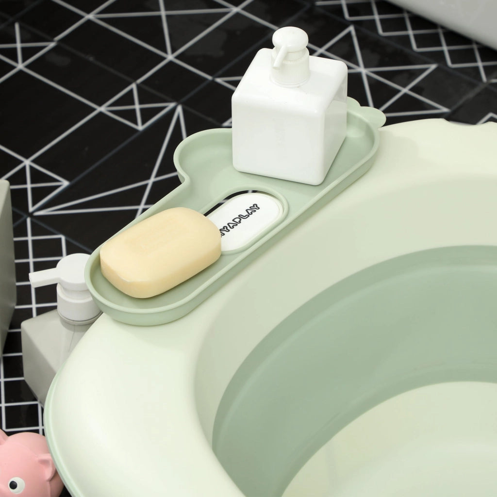 Vaschetta Bagnetto per Neonati Pieghevole 86x53x25,5 cm con Cuscino e Bacinella Lavabo Verde