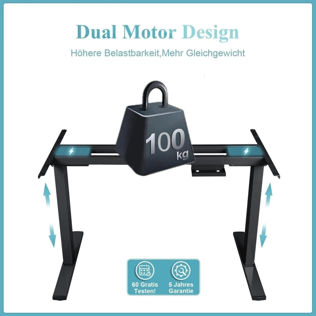 Scrivania Regolabile in Altezza con 2 Motori, portata fino a 120 kg, struttura con controllo memory, protezione da collisioni e funzione Softstart/Stop