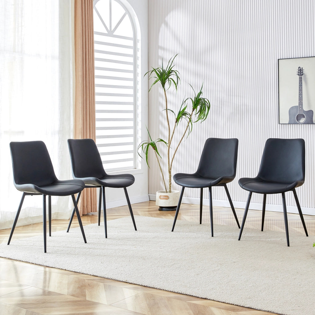 Sedia da sala da pranzo set da 4 con seduta ergonomica e gambe in metallo, in pu nero