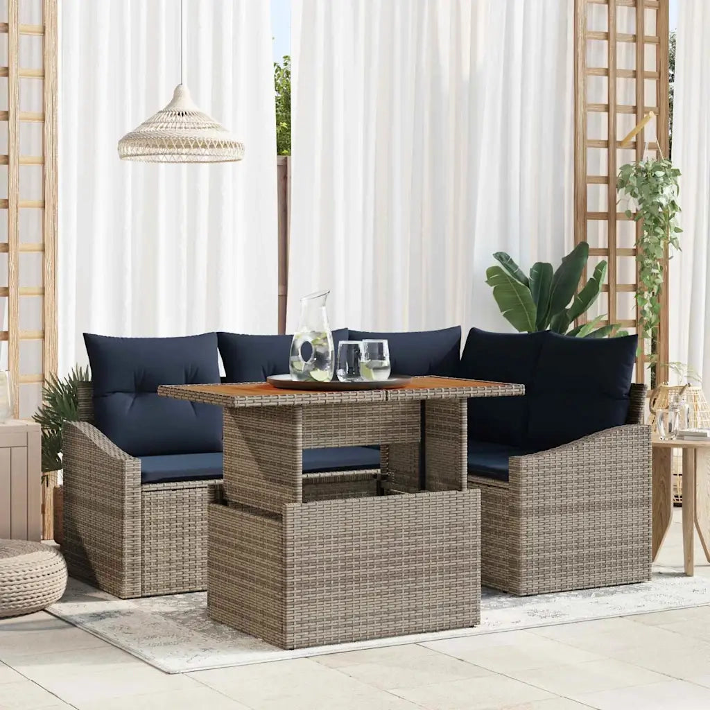 Set Divano da Giardino con cuscino 5 pcs Grigio polyrattan 3358572