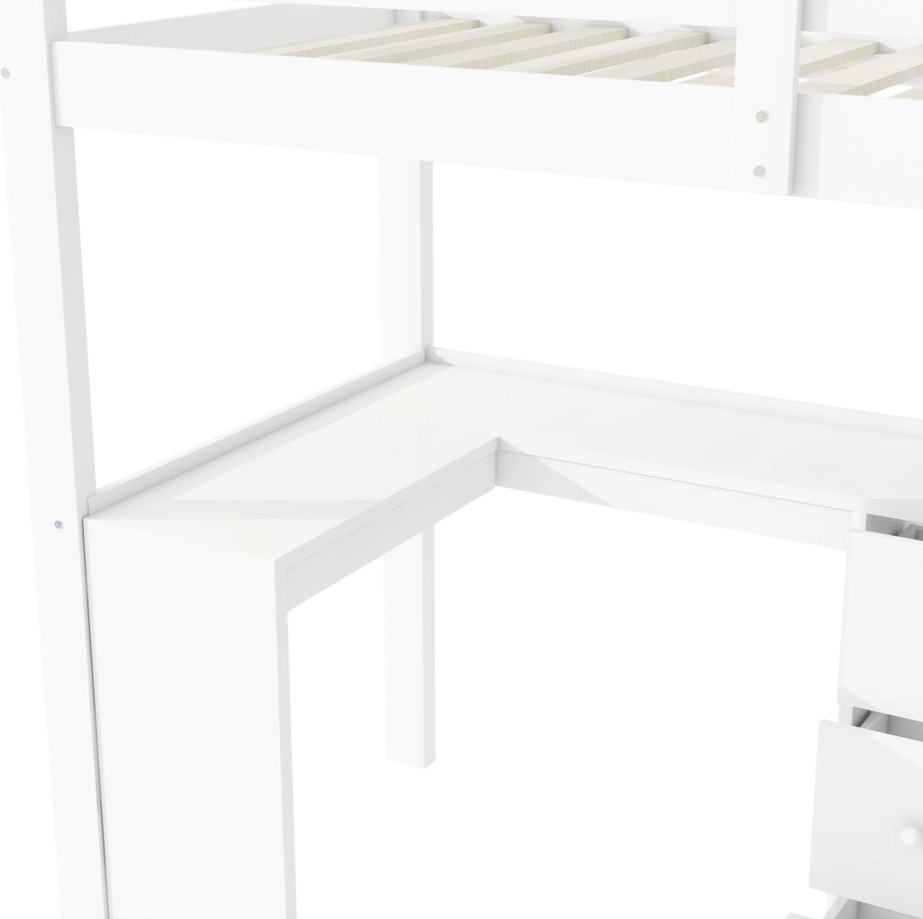 Letto a soppalco 90x200 cm con scrivania, contenitori e scala integrata