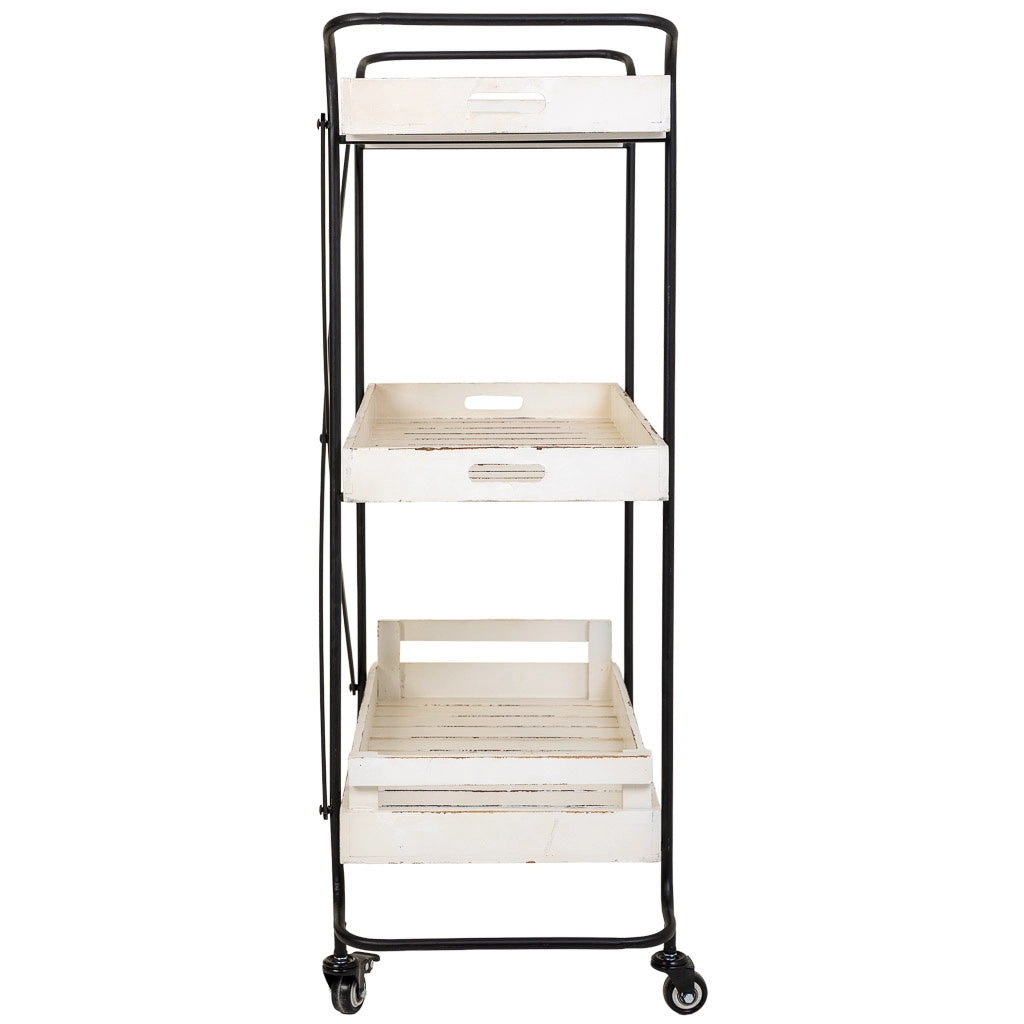 Carrello in legno bianco con 3 vassoi 89x38x110h cm