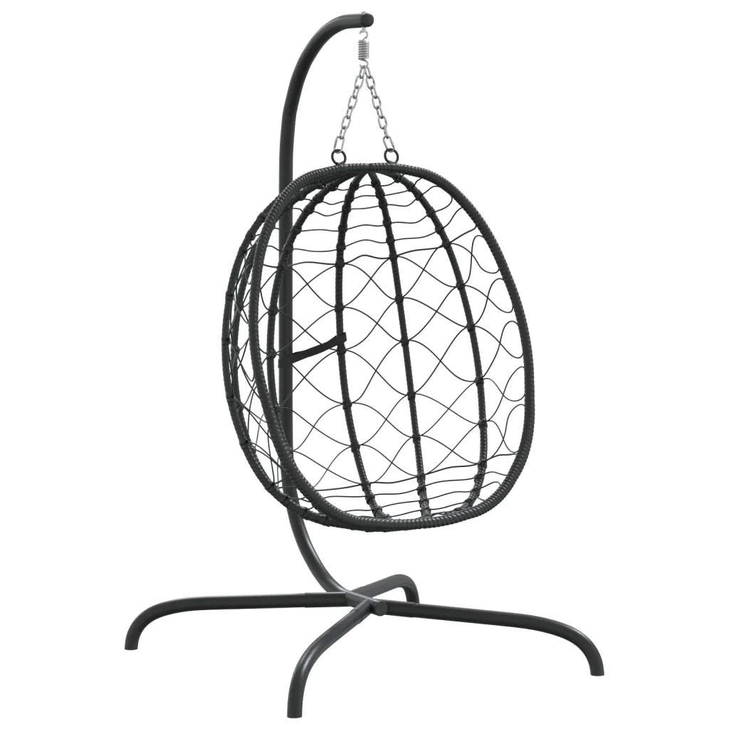 Poltrona sospesa a uovo con cuscino antracite in polyrattan e acciaio CFW8763825