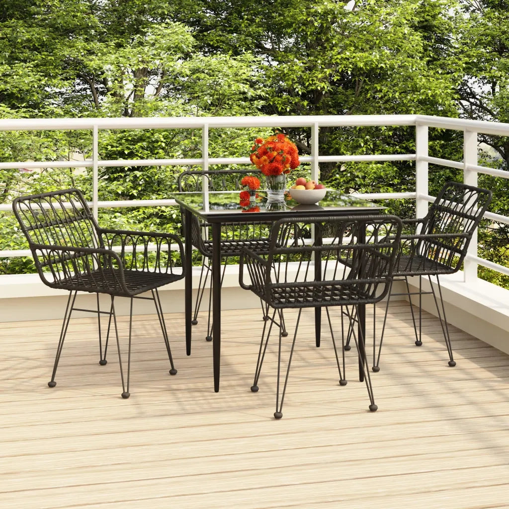 Set da Pranzo da Giardino 5 pz Nero in Polyrattan cod mxl 35470