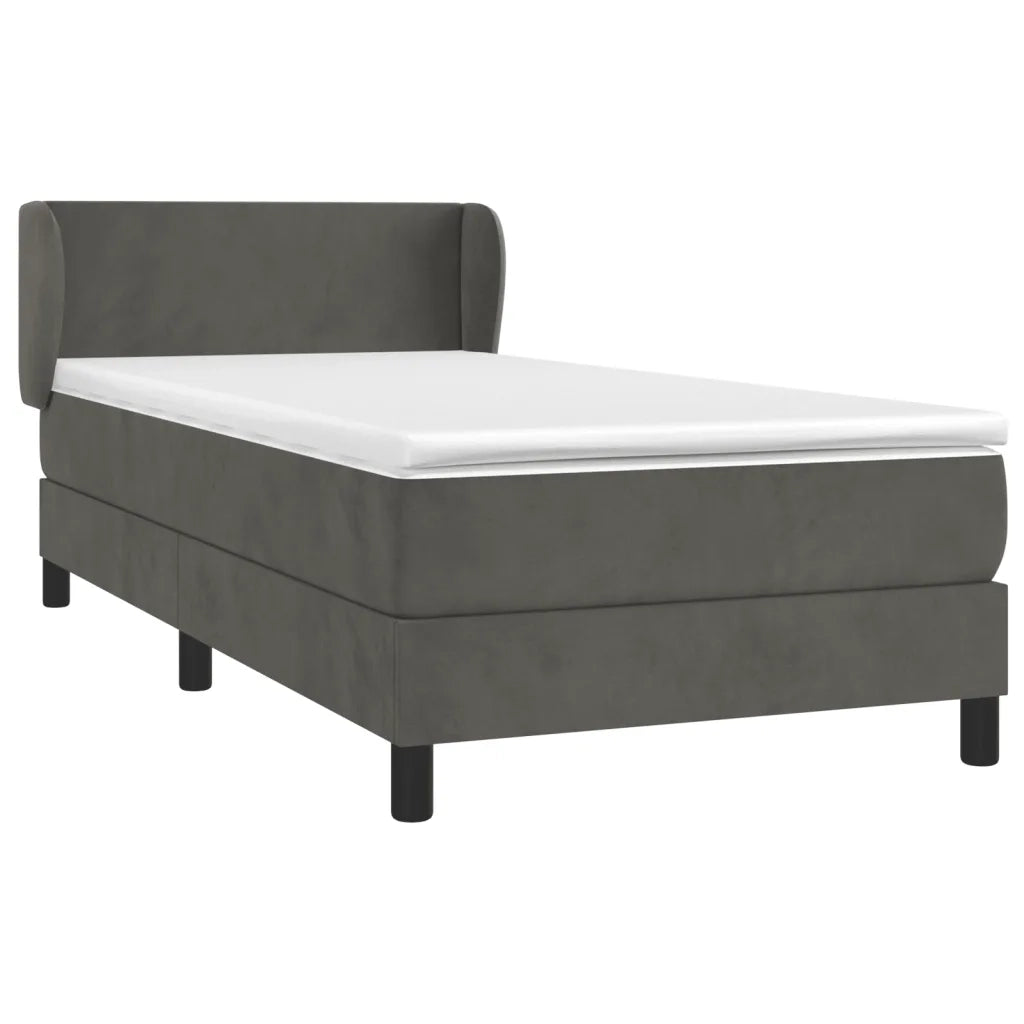 Letto singolo | Letto per adulti | Giroletto a Molle con Materasso Grigio Scuro 100x200 cm Velluto