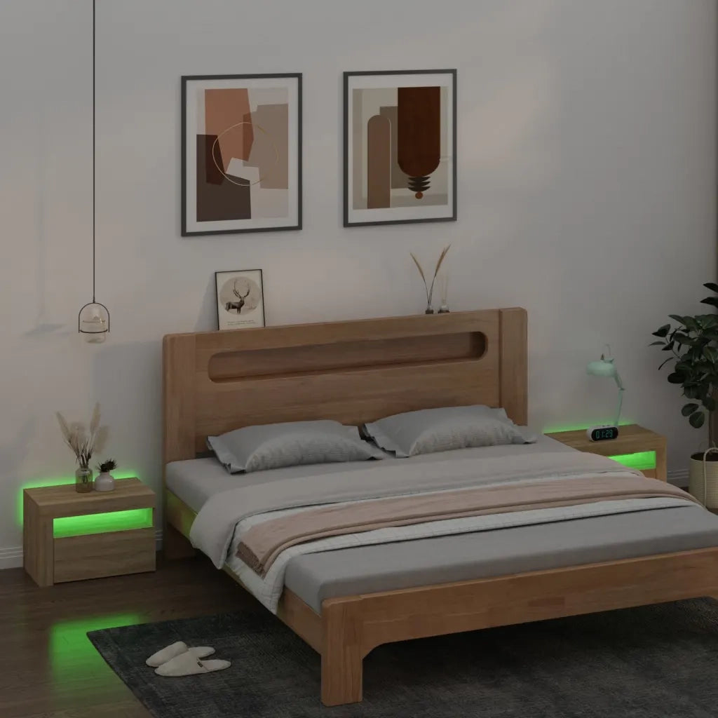 Comodini 2 pz con Luci LED-Set di 2 Tavolino da notte Rovere Sonoma 60x35x40 cm