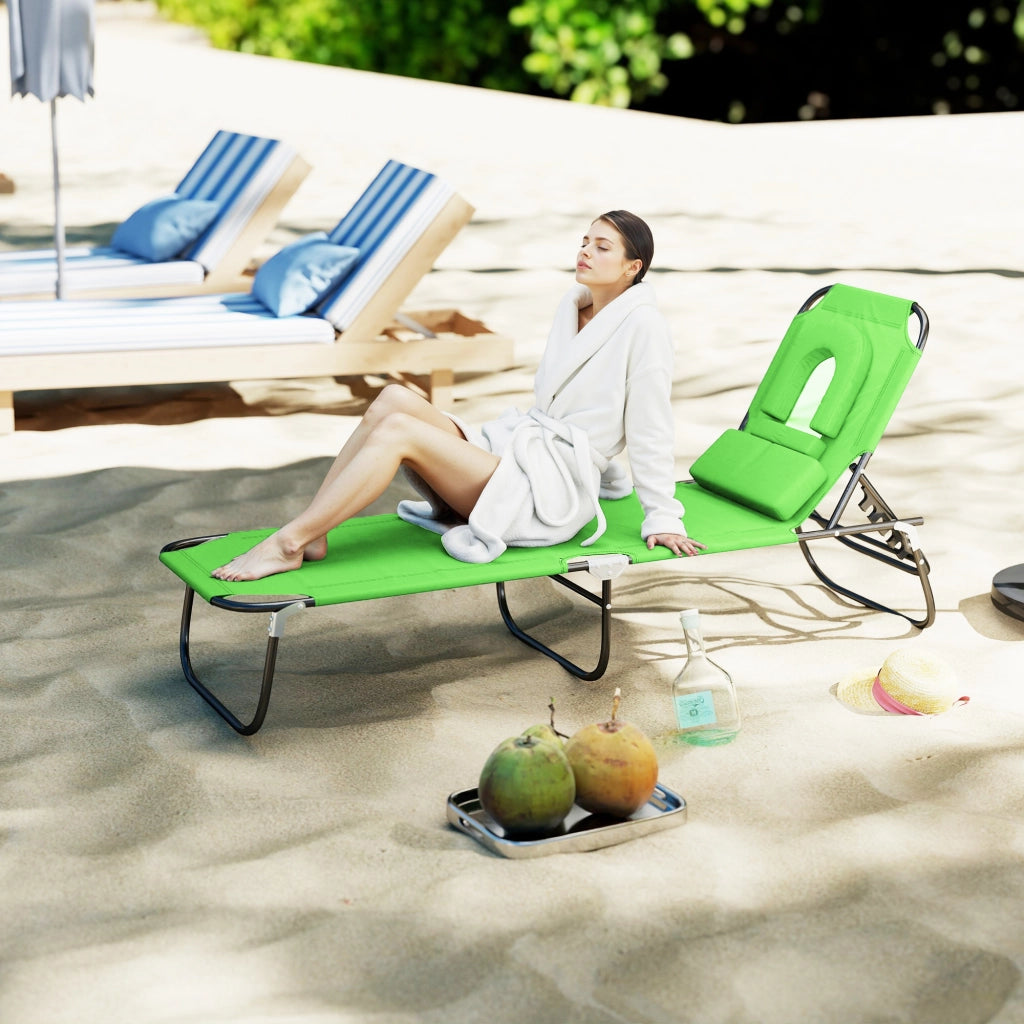 Tumbona pieghevole con schienale regolabile e cuscino ¨C zephmum ¨C verde 190x56x28 cm
