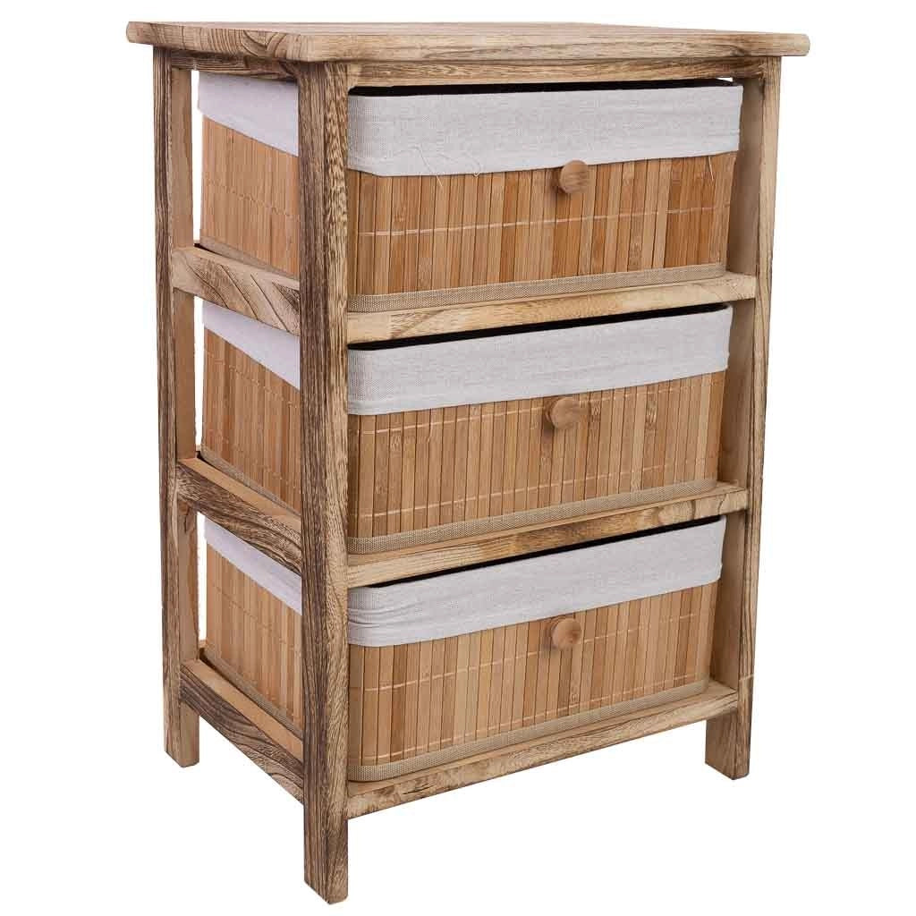 Cassettiera in legno con 3 cassetti in bambù foderati 40x29x58