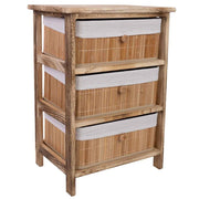Cassettiera in legno con 3 cassetti in bambù foderati 40x29x58