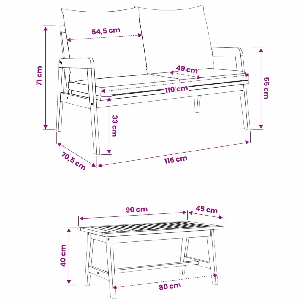 Set bistrot con cuscino 3 pcs Marrone Legno di Acacia Massello 3328607