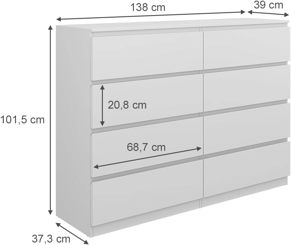 Cassettiera Calisto, Bianco, 39 x 101.5 cm, per riporre abiti e oggetti di uso quotidiano