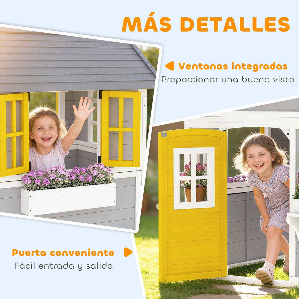 Casetta per Bambini in Legno con Finestra e Fioriere ¨C zephmum ¨C Grigio 120x120x120