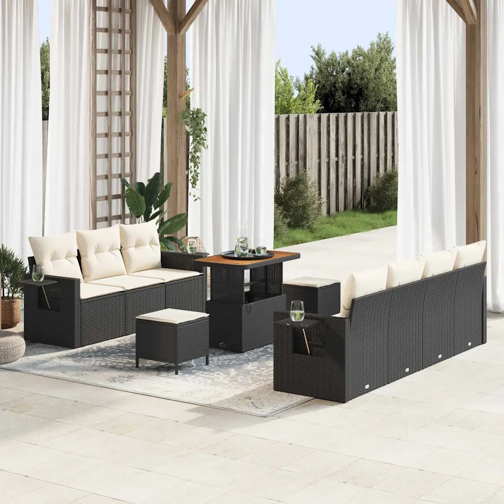 Set Divano da Giardino con cuscino 10 pcs Nero polyrattan