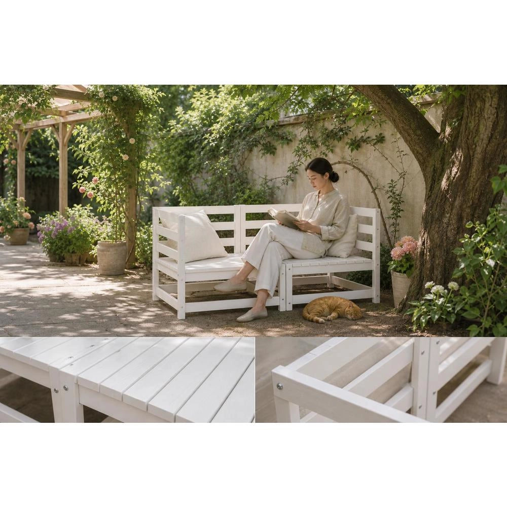 Garden Corner Sofas, 2 Pieces, White, Solid Pine Wood
