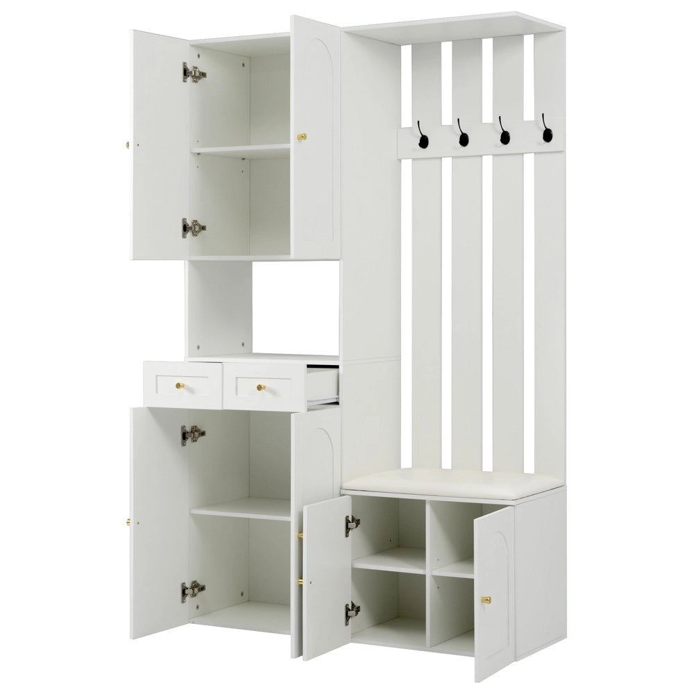 Set Ingresso con Scarpiera, Panca e Appendiabiti ¨C MINIMAL ¨C Bianco, 4 Ganci, 6 Ante, 2 Cassetti, 110x180x37 cm