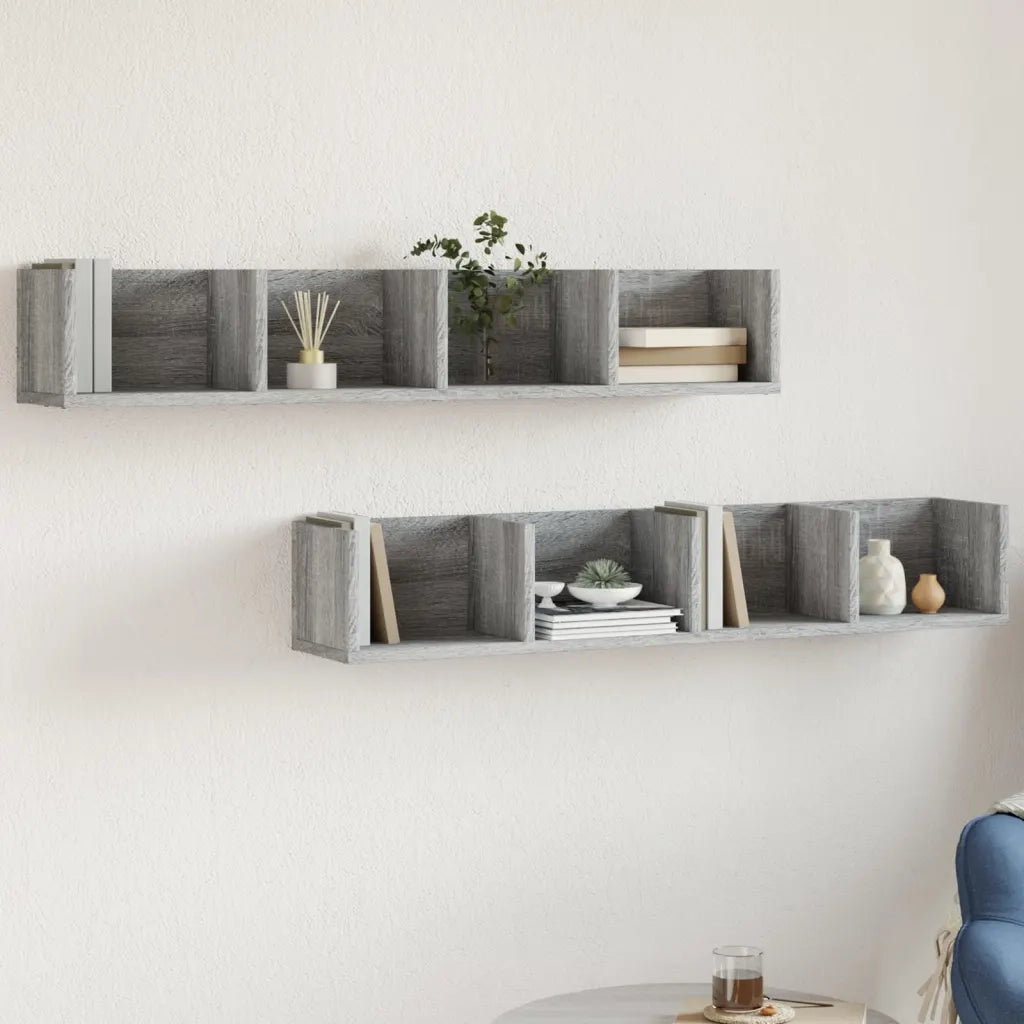 Armadietto a Muro | Mobili Parete 2 pz Grigio Sonoma 99x18x16,5cm Legno Multistrato