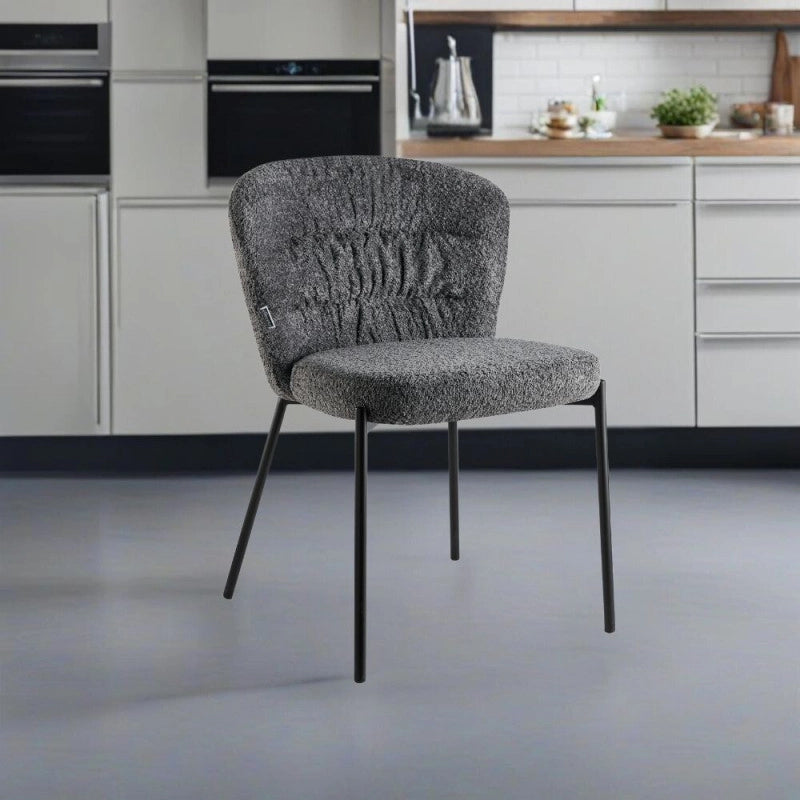 Sedia imbottita Cami in tessuto teddy grigio set 4 pezzi