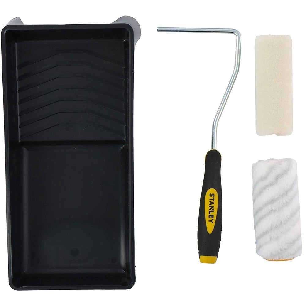 Set Pittore Stanley con 2 Rulli 10cm e Vaschetta Pittura Verniciare Pareti Casa