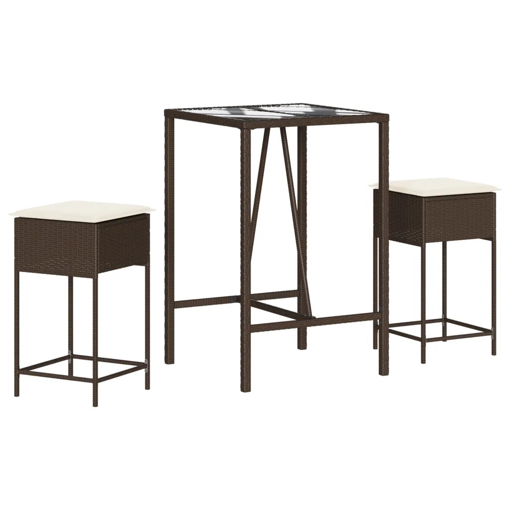 vidaXL Set Bar da Giardino 3 pz con Cuscini in Polyrattan Marrone